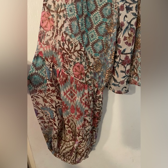 NWT Zara Sheer Floral & Geometric Print Crop Blouse Long Sleeve XL - Picture 7 of 7